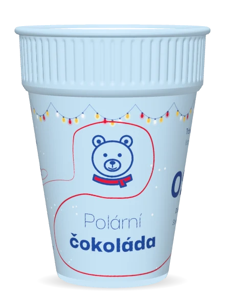 Světle modrý dětský (nealko) kelímek „Polární čokoláda“ s ledním medvědem